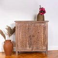Lattice Door Wooden Storage Cabinet with Natural Finish - DOBRI ARTS AU