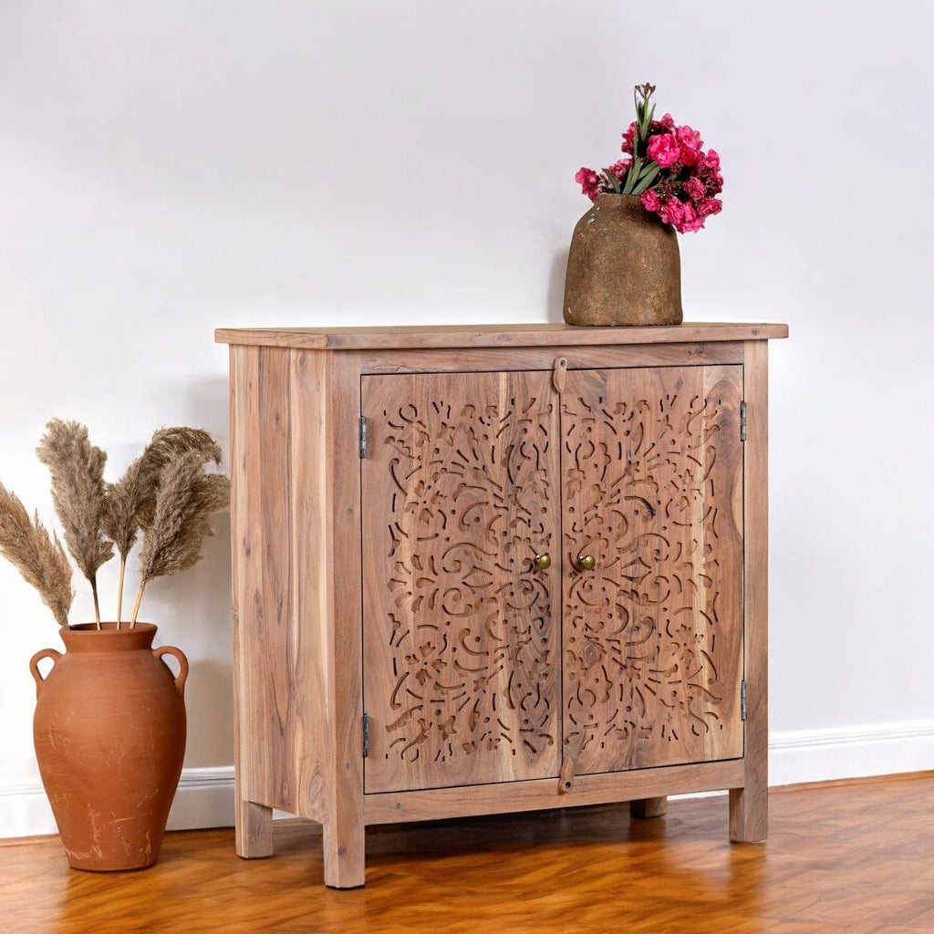Lattice Door Wooden Storage Cabinet with Natural Finish - DOBRI ARTS AU