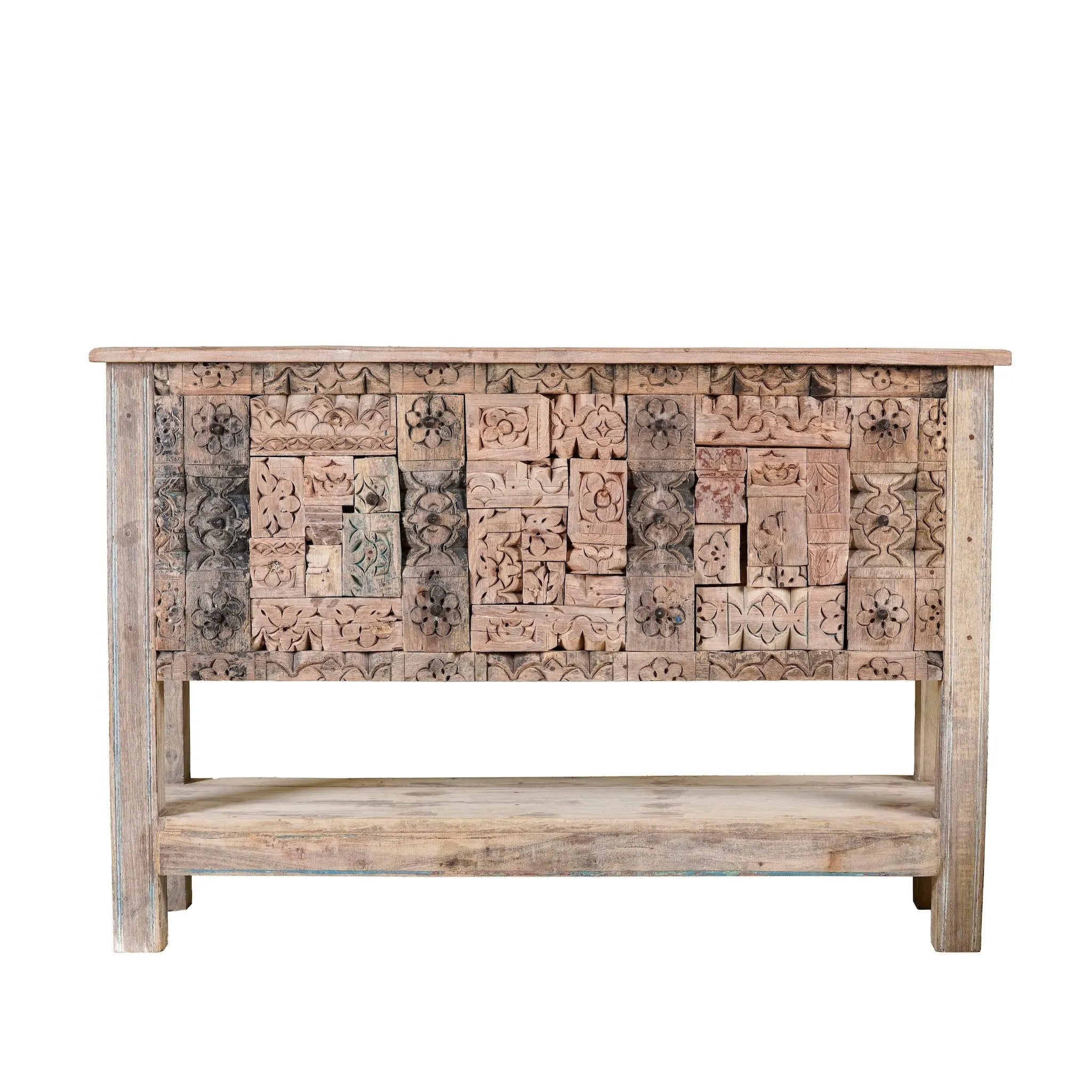Lilac Hand-Carved Patchwork Console Table - DOBRI ARTS AU