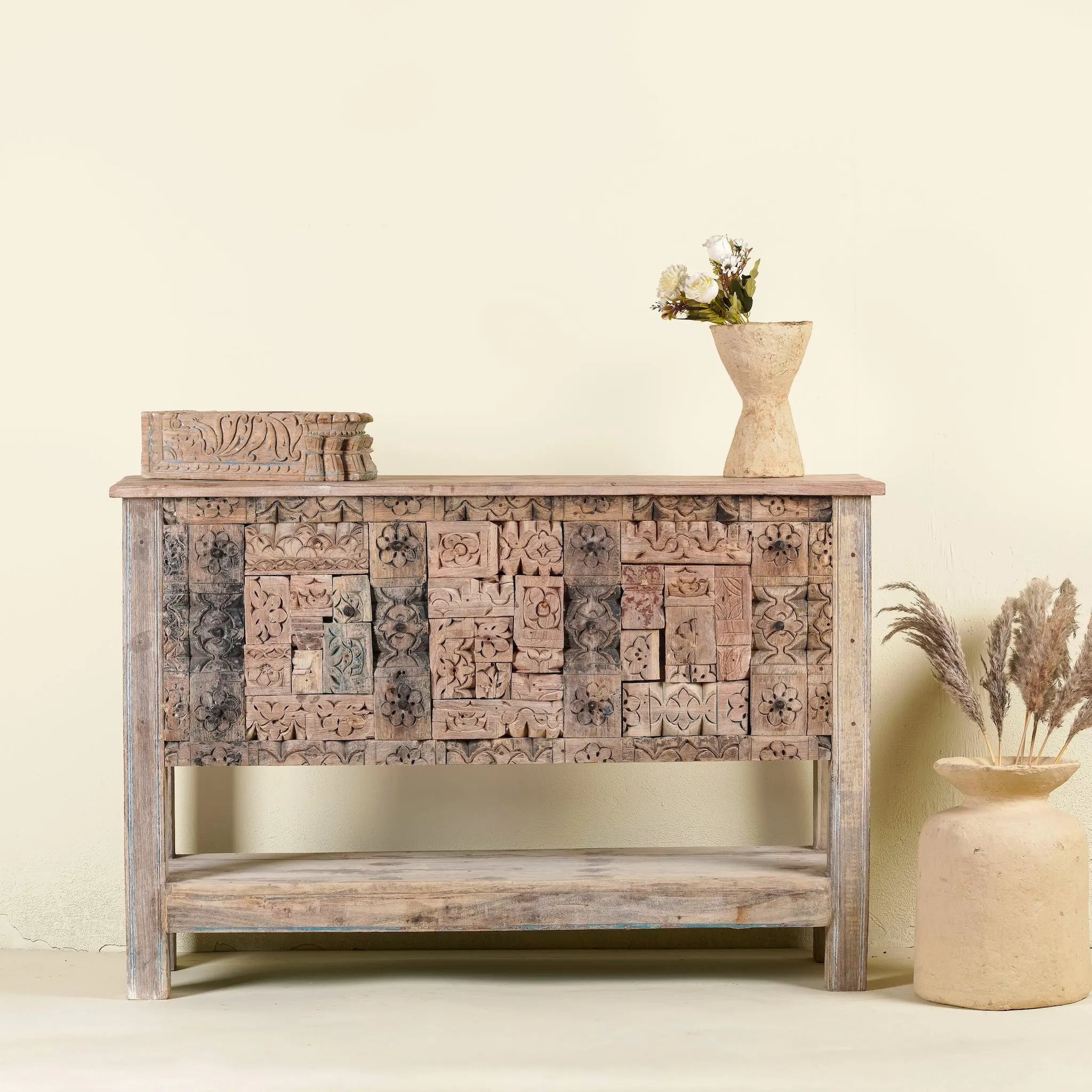 Lilac Hand-Carved Patchwork Console Table - DOBRI ARTS AU