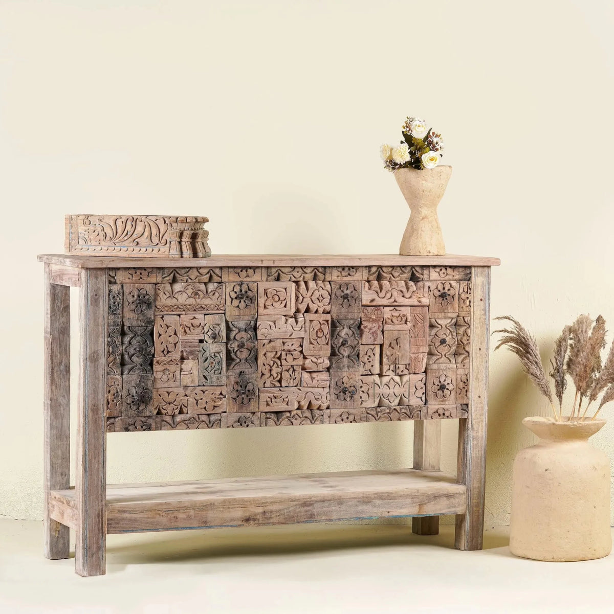 Lilac Hand-Carved Patchwork Console Table - DOBRI ARTS AU