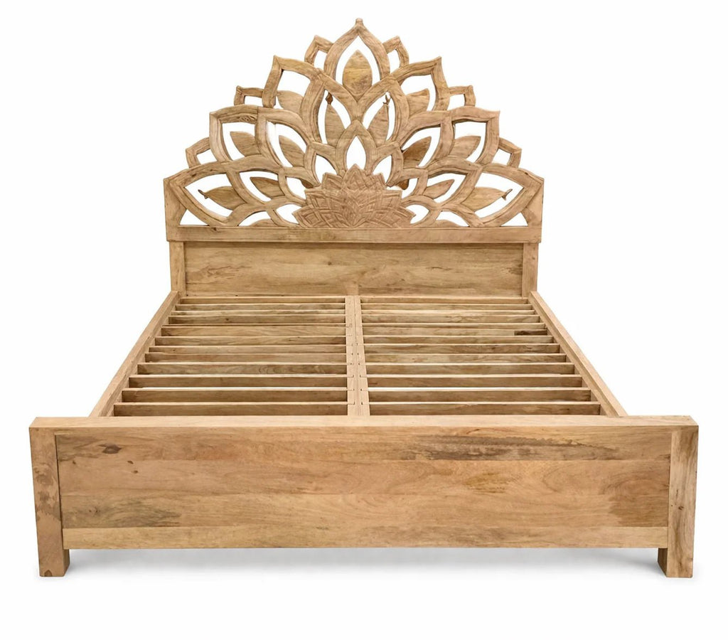 Lotus Hand-Carved Mango Wood Bed (King Size) - DOBRI ARTS AU