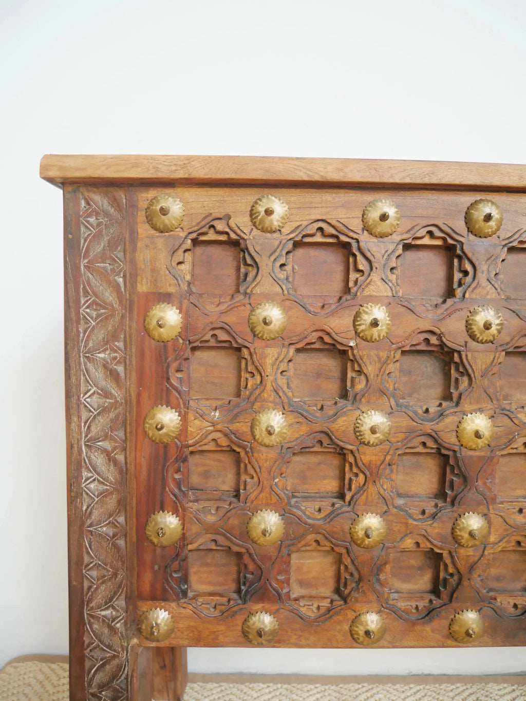 Malu Studded Teak Wood Statement Console Table - DOBRI ARTS AU