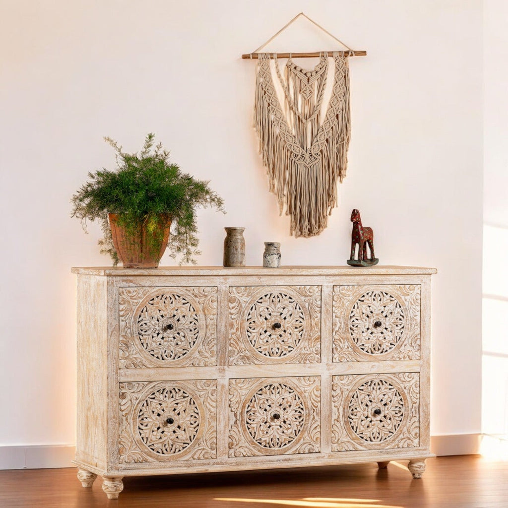 Mandala Wooden Sideboard with Six-Panel Design - DOBRI ARTS AU