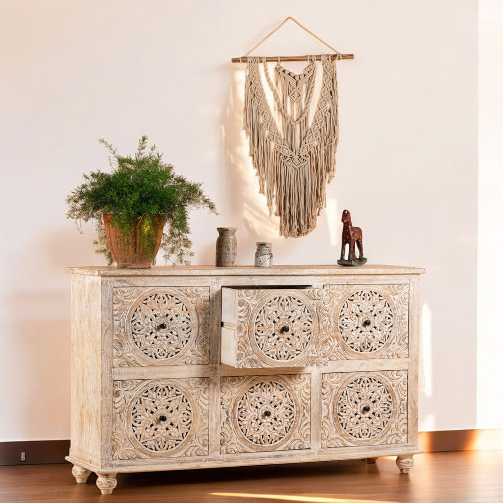 Mandala Wooden Sideboard with Six-Panel Design - DOBRI ARTS AU