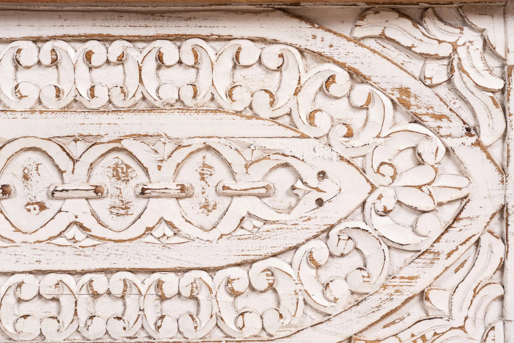 Mandapam Whitewashed Hand-Carved Mango Wood Storage Chest - DOBRI ARTS AU