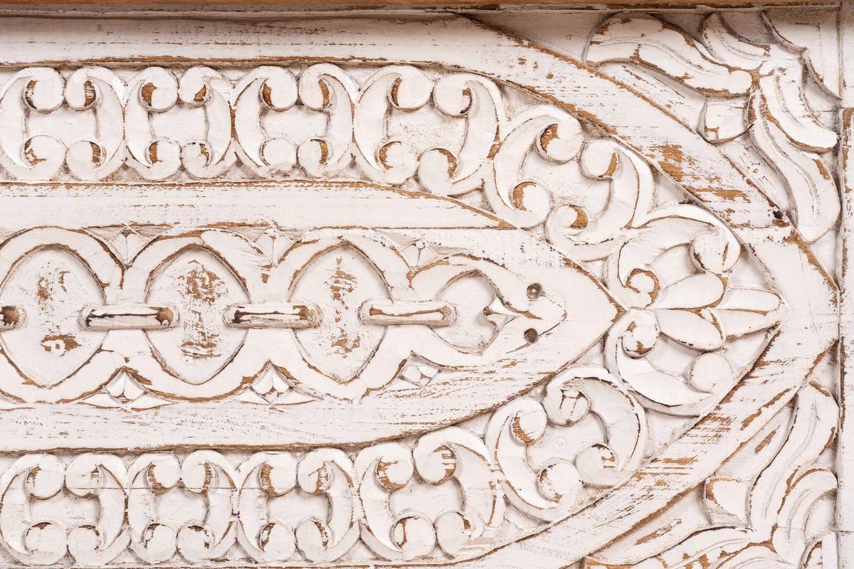 Mandapam Whitewashed Hand-Carved Mango Wood Storage Chest - DOBRI ARTS AU