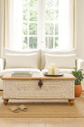 Mandapam Whitewashed Hand-Carved Mango Wood Storage Chest - DOBRI ARTS AU