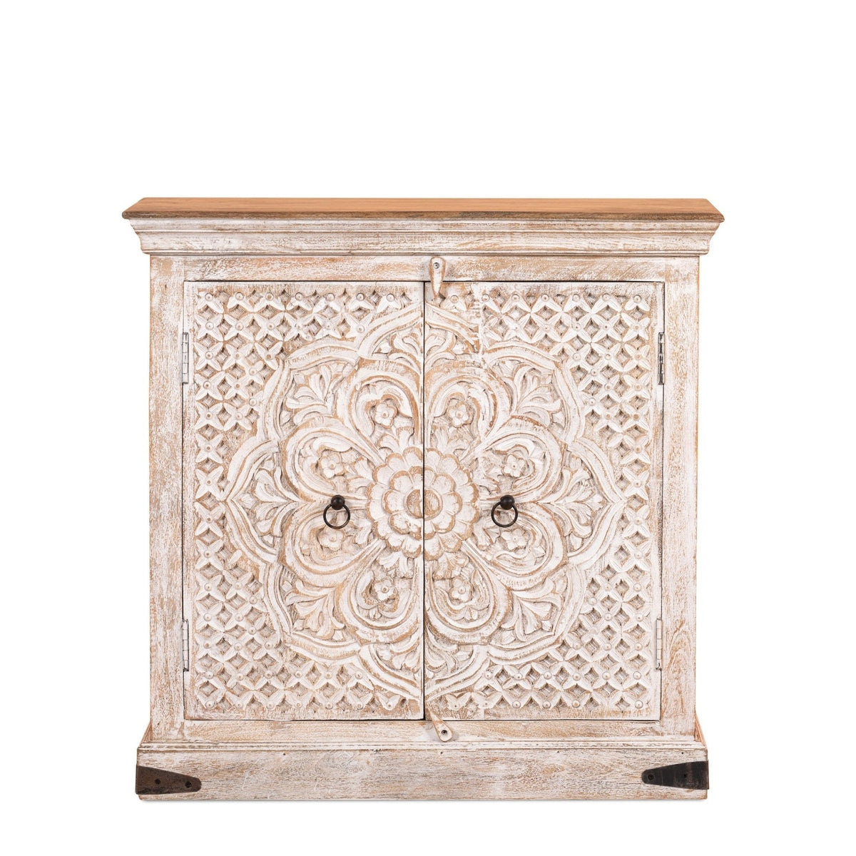 Mandora Hand-Carved Whitewashed Wooden Storage Cabinet - DOBRI ARTS AU