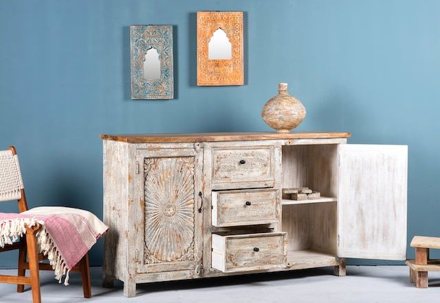 Mardan Vintage Style Carved Wooden Sideboard - DOBRI ARTS AU