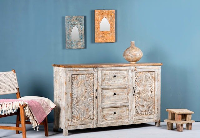 Mardan Vintage Style Carved Wooden Sideboard - DOBRI ARTS AU