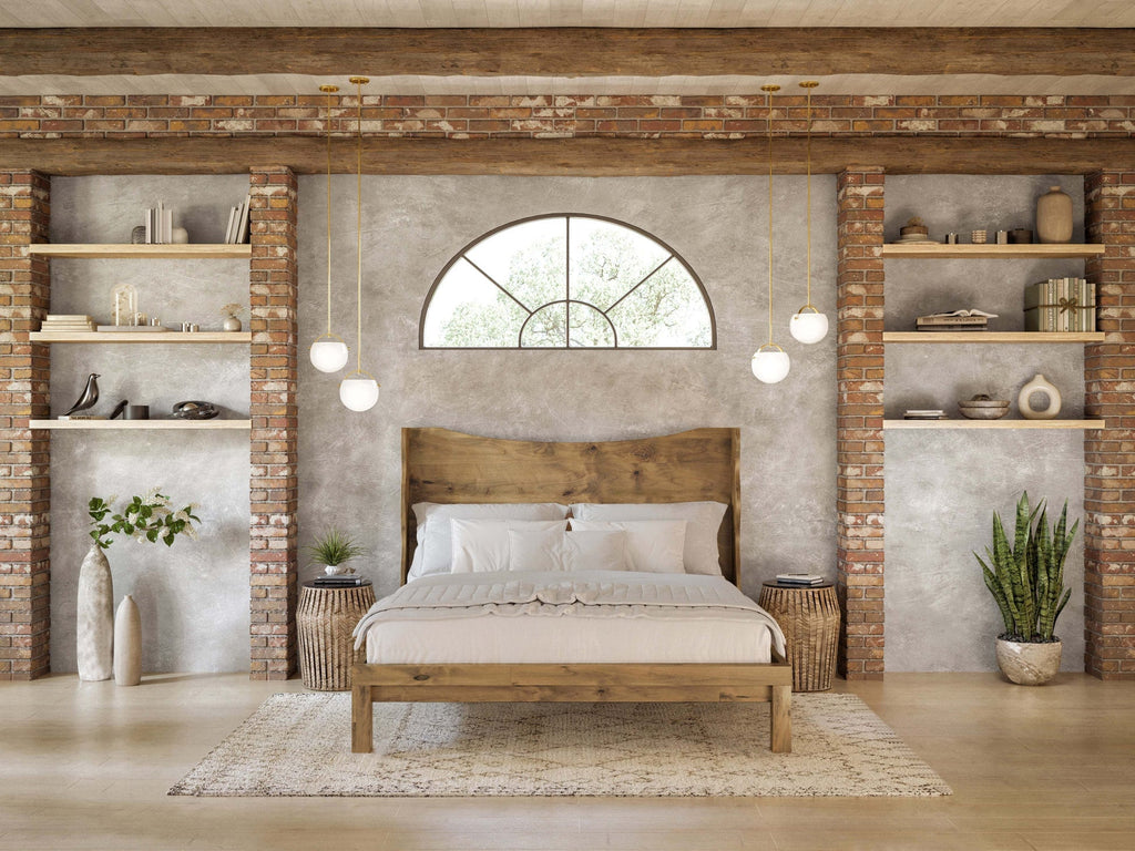 Mars Natural Mango Wood Bed – Rustic Solid Wood King Bed with Live-Edge Style Curved Headboard - DOBRI ARTS AU