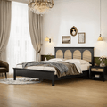 Matte Black Solid Wood King Bed with Rattan Headboard – Modern Cane Panel Bedroom Bed Frame - DOBRI ARTS AU