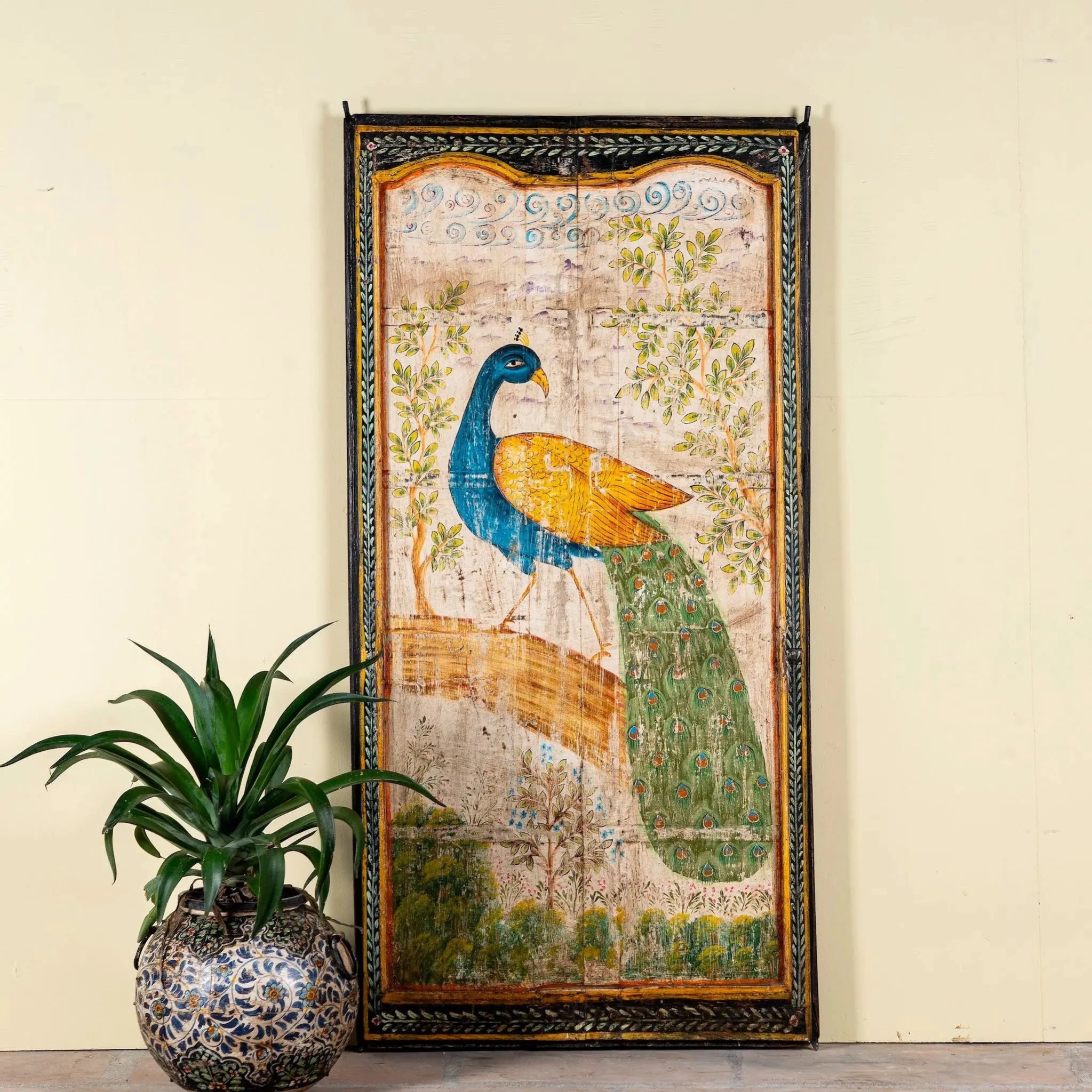 Mayurika Hand-Painted Peacock Door Panel - DOBRI ARTS AU