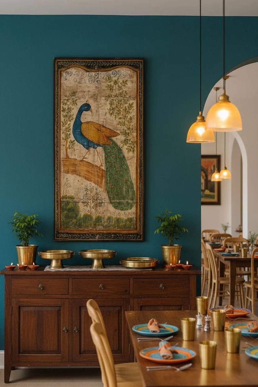 Mayurika Hand-Painted Peacock Door Panel - DOBRI ARTS AU