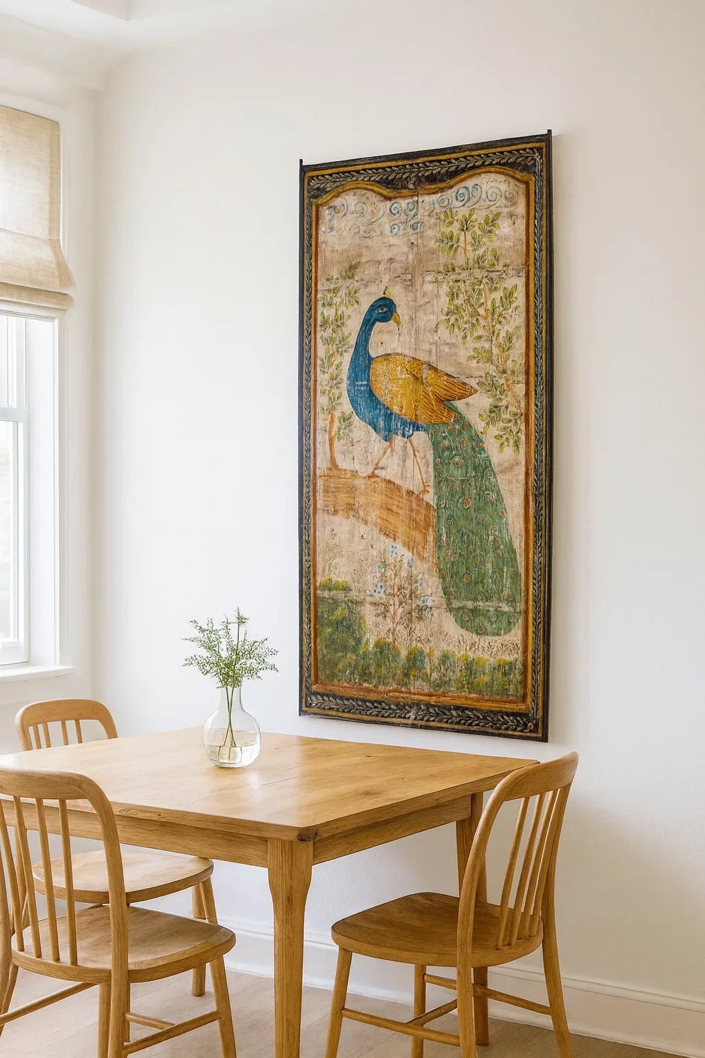 Mayurika Hand-Painted Peacock Door Panel - DOBRI ARTS AU