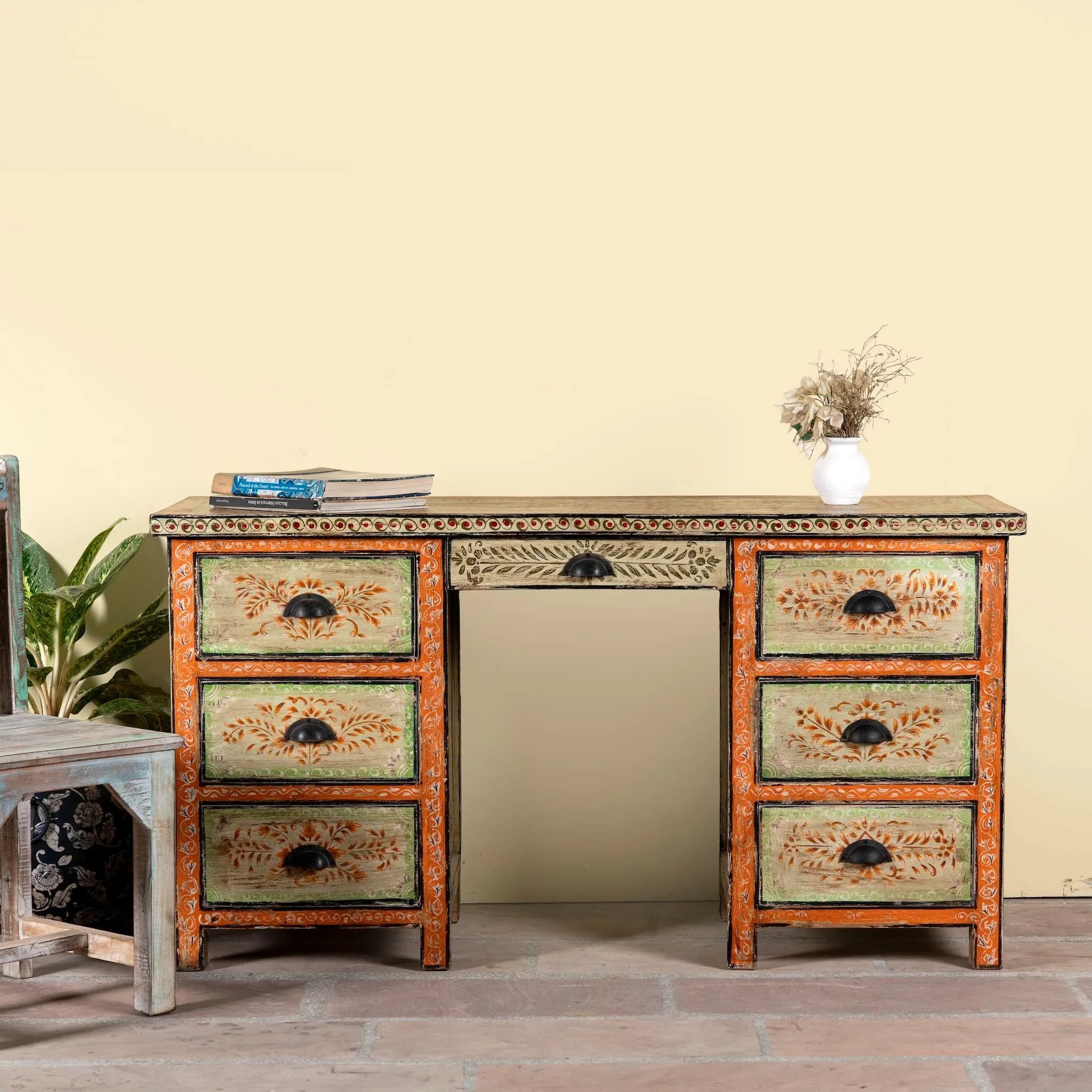 Meher Hand-Painted Floral Writing Desk - DOBRI ARTS AU