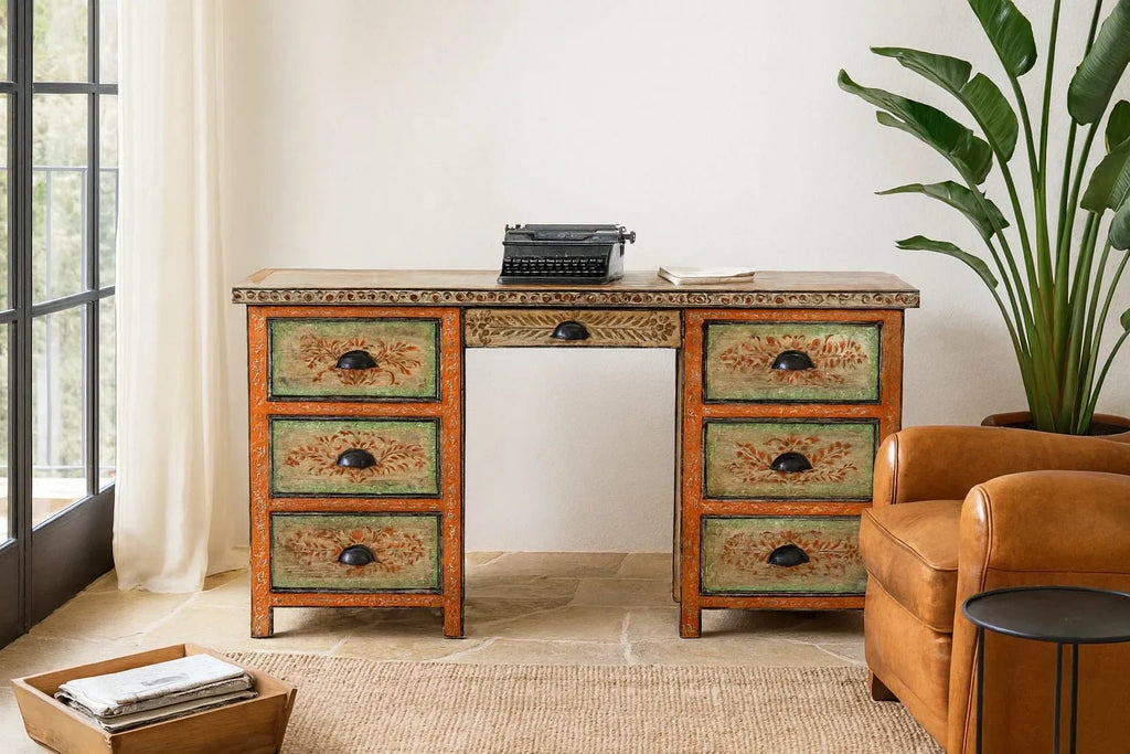 Meher Hand-Painted Floral Writing Desk - DOBRI ARTS AU