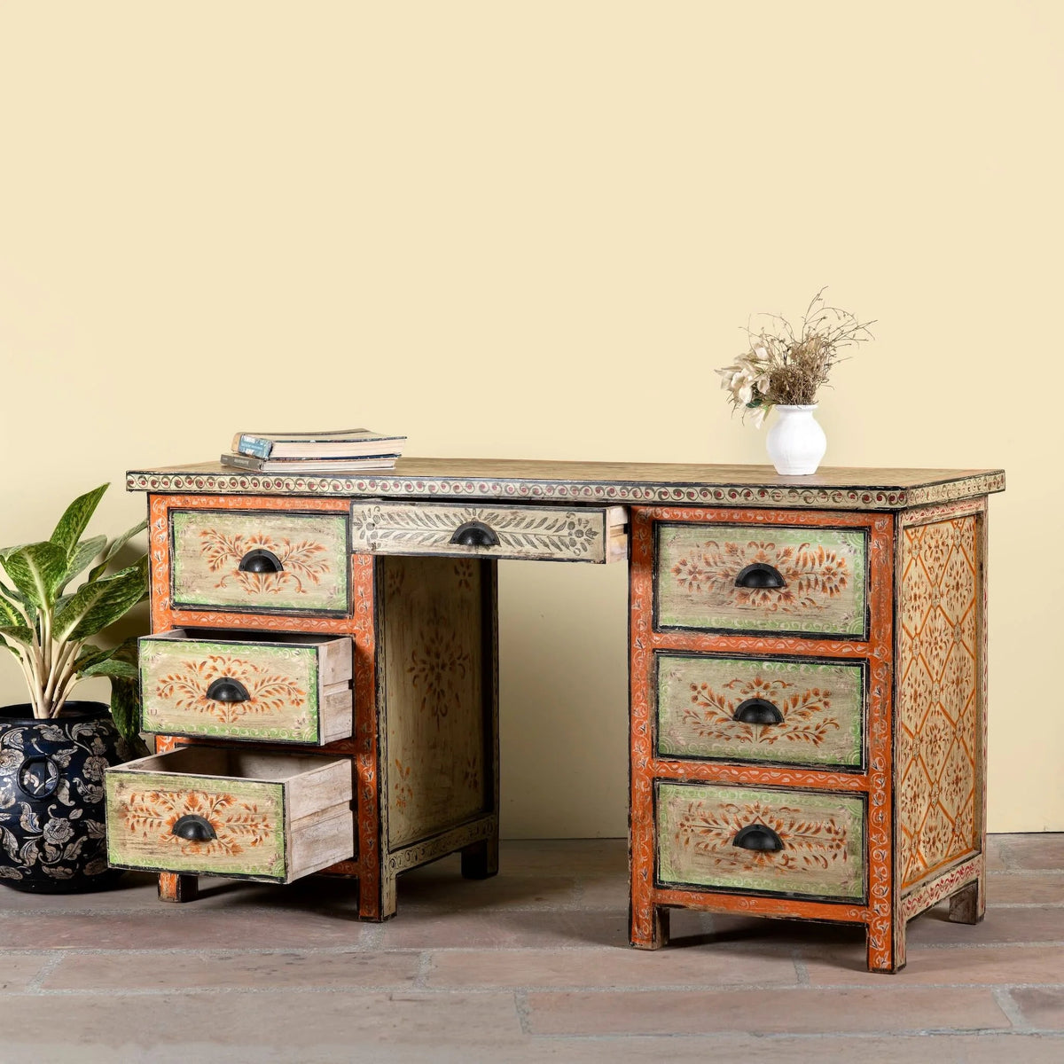 Meher Hand-Painted Floral Writing Desk - DOBRI ARTS AU
