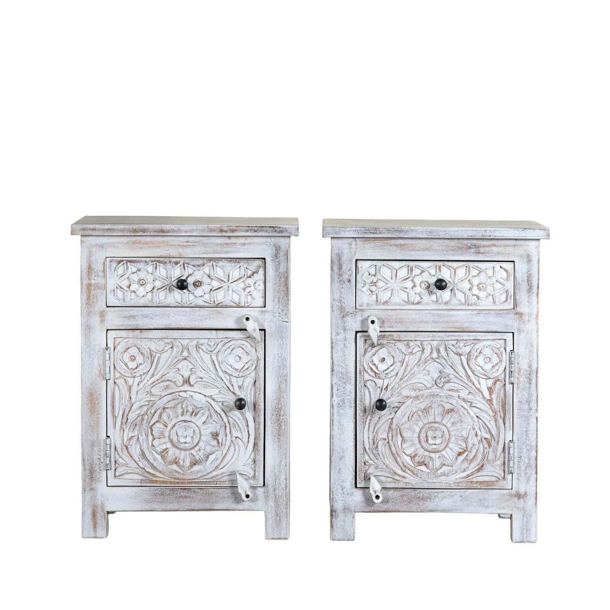 Meher Whitewashed Bedside Cabinet Set - DOBRI ARTS AU