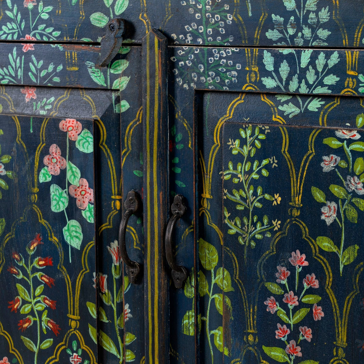 Midnight Botanical Hand-Painted Wooden Cabinet with Double Doors - DOBRI ARTS AU