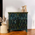 Midnight Botanical Hand-Painted Wooden Cabinet with Double Doors - DOBRI ARTS AU