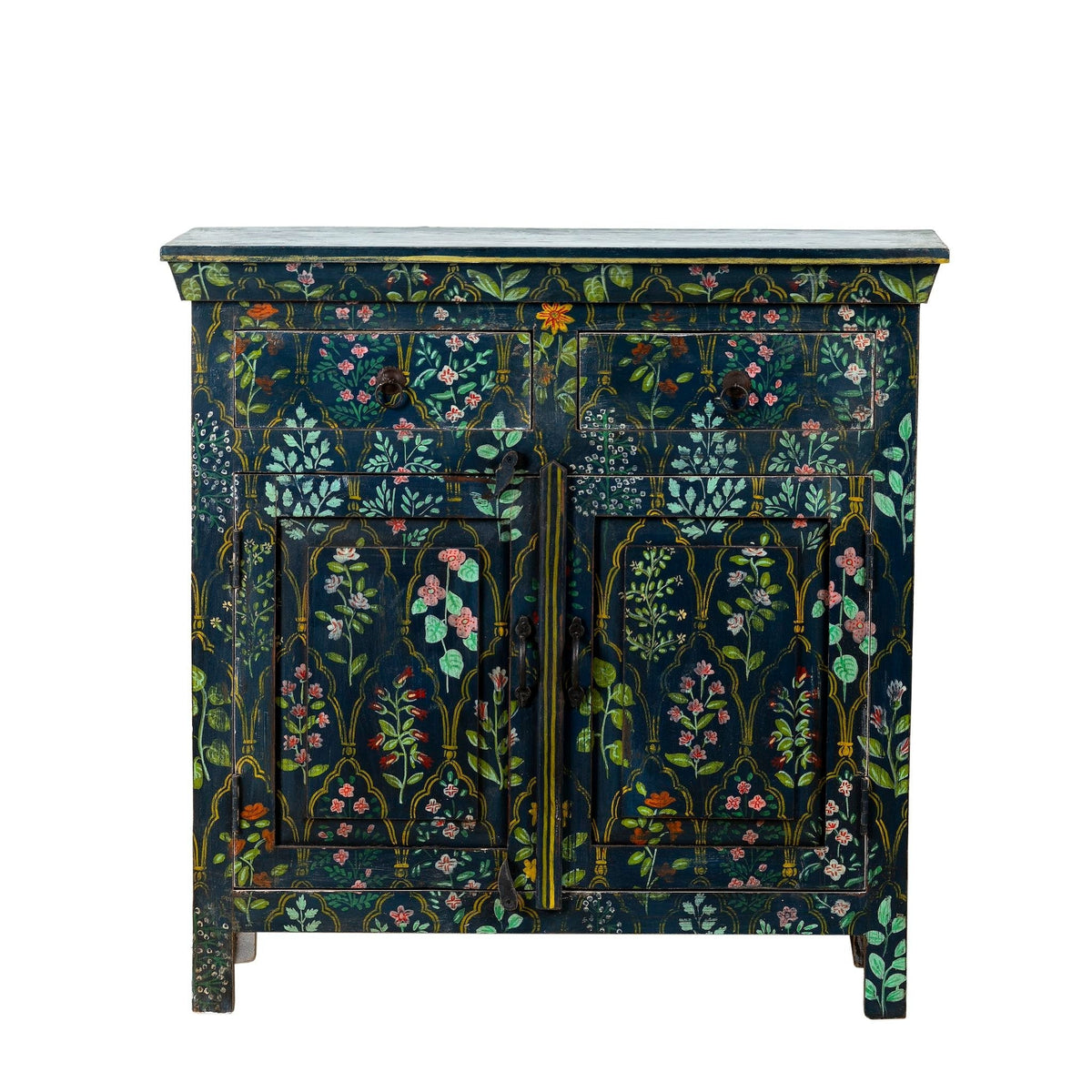 Midnight Botanical Hand-Painted Wooden Cabinet with Double Doors - DOBRI ARTS AU