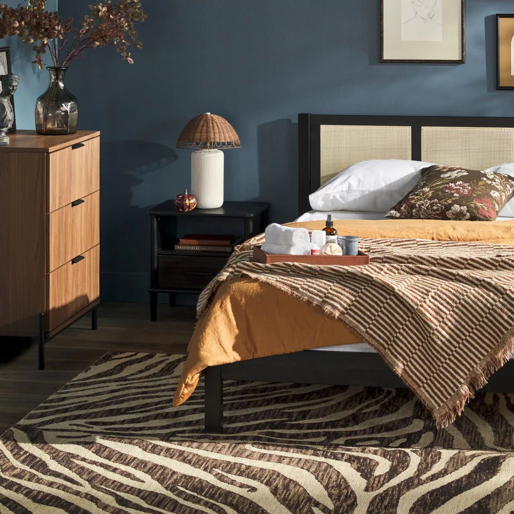 Montclair Rattan Bed – Matt Black Solid Wood Bed Frame with Woven Rattan Panel Headboard - DOBRI ARTS AU