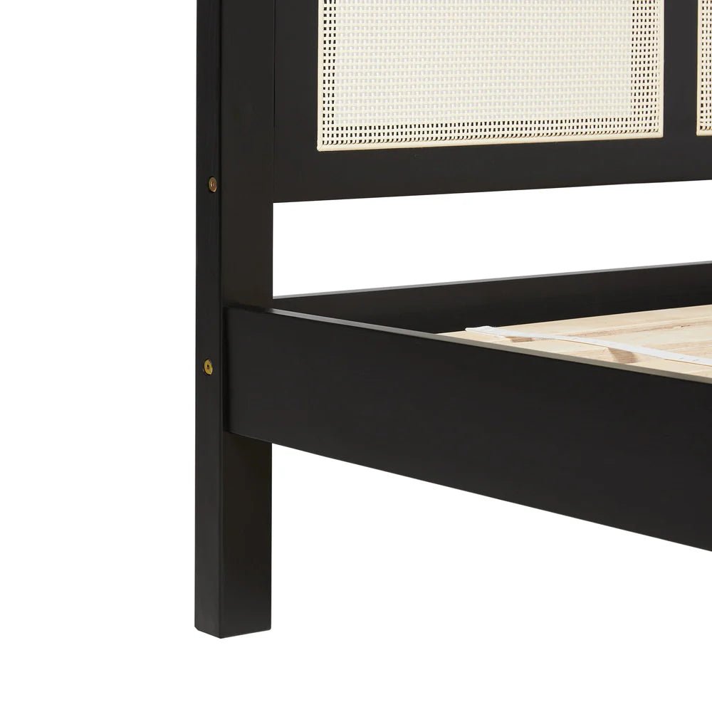 Montclair Rattan Bed – Matt Black Solid Wood Bed Frame with Woven Rattan Panel Headboard - DOBRI ARTS AU
