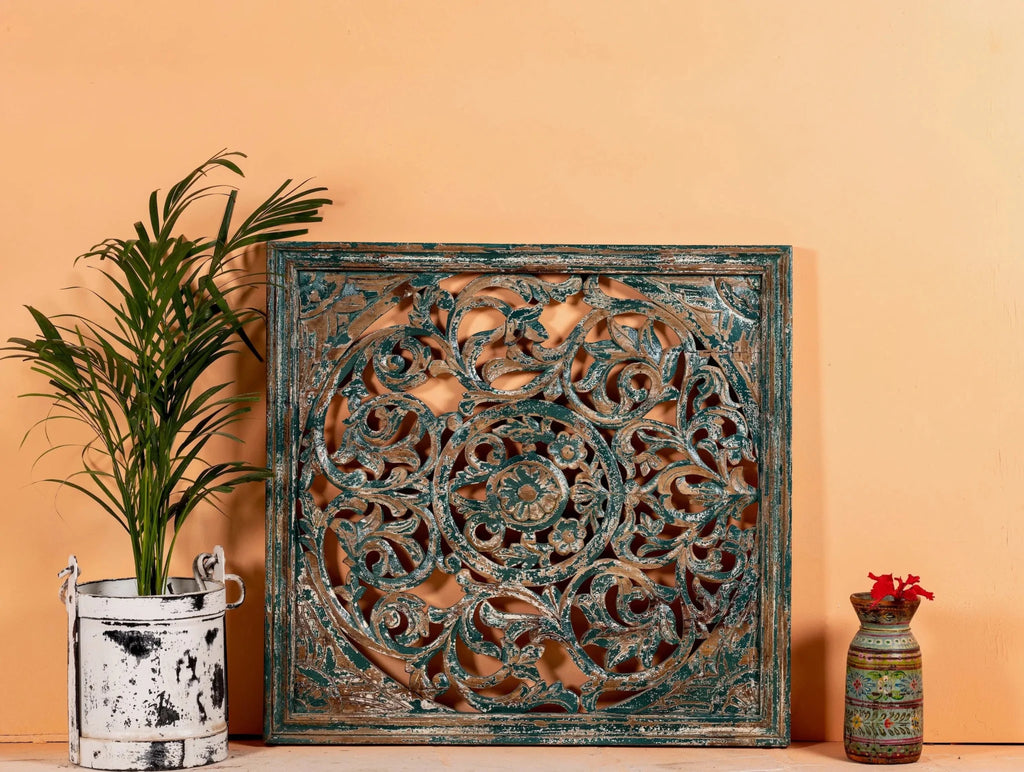 Nadira Distressed Mango Wood Carved Wall Panel - DOBRI ARTS AU