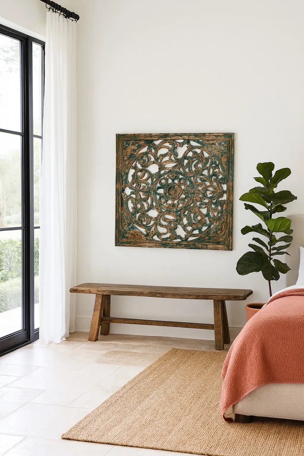 Nadira Distressed Mango Wood Carved Wall Panel - DOBRI ARTS AU