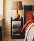 Natasha Blue Mango Wood Side Table – Solid Wood 3-Tier Bedside Table with Decorative Geometric Legs & Raised Tray Shelves - DOBRI ARTS AU