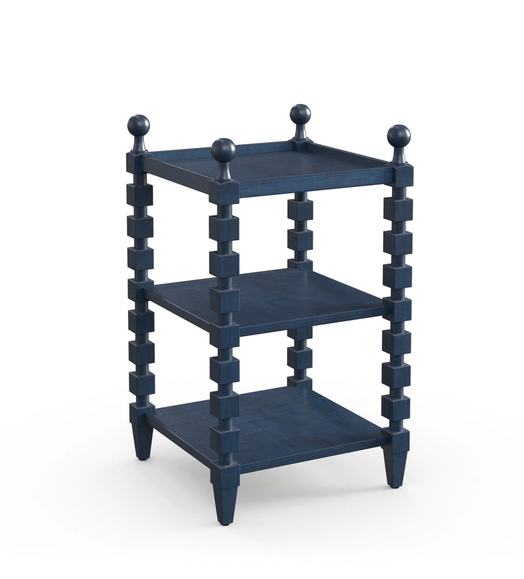 Natasha Blue Mango Wood Side Table – Solid Wood 3-Tier Bedside Table with Decorative Geometric Legs & Raised Tray Shelves - DOBRI ARTS AU