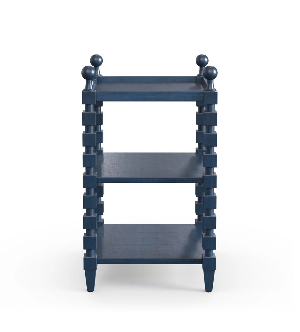 Natasha Blue Mango Wood Side Table – Solid Wood 3-Tier Bedside Table with Decorative Geometric Legs & Raised Tray Shelves - DOBRI ARTS AU