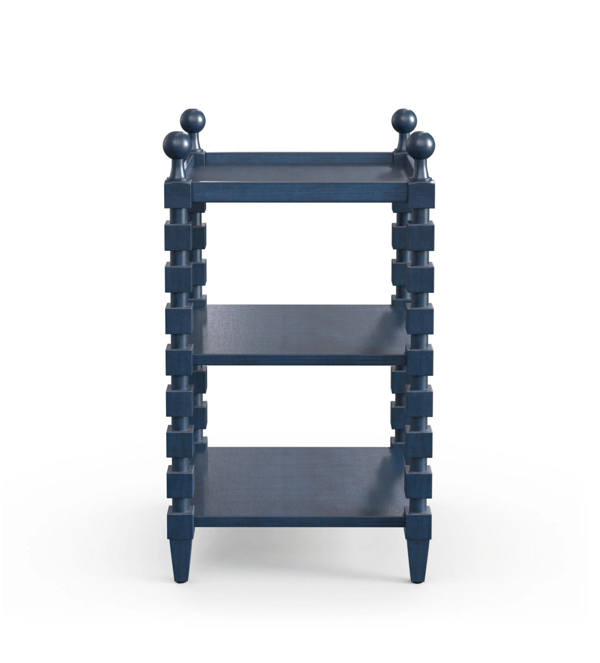 Natasha Blue Mango Wood Side Table – Solid Wood 3-Tier Bedside Table with Decorative Geometric Legs & Raised Tray Shelves - DOBRI ARTS AU