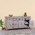 Naya Vintage Blue Floral Hand-Painted Wooden Sideboard - DOBRI ARTS AU