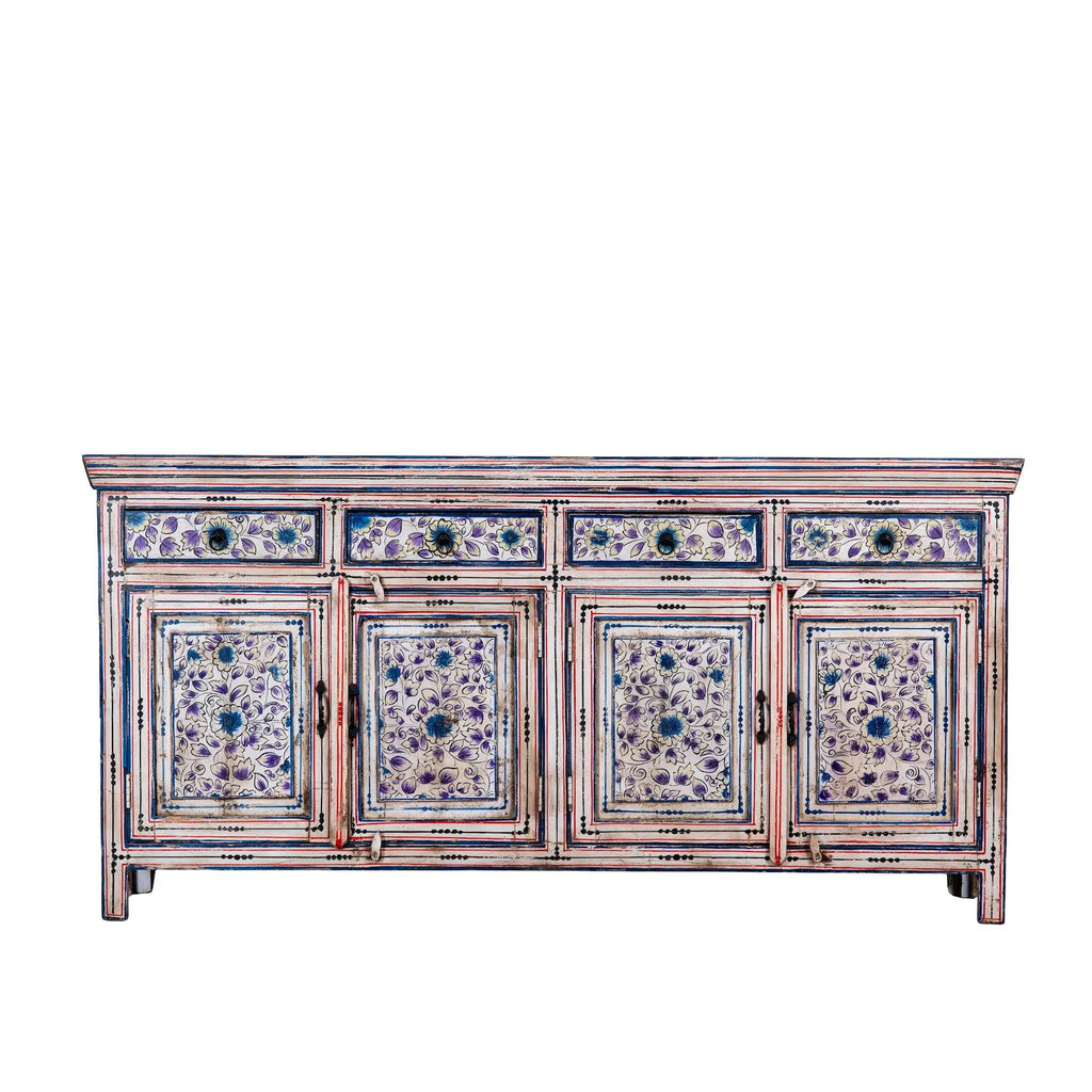 Naya Vintage Blue Floral Hand-Painted Wooden Sideboard - DOBRI ARTS AU