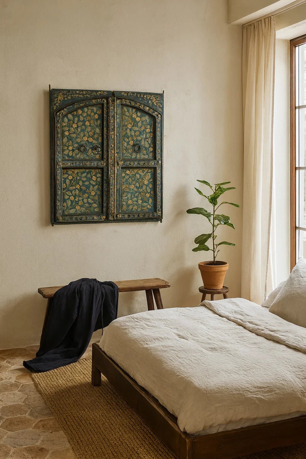 Neelkamal Hand-Painted Teal Door Panel - DOBRI ARTS AU