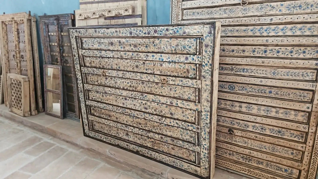 Neelkamal Vintage Blue Floral Door Panel Headboard - DOBRI ARTS AU