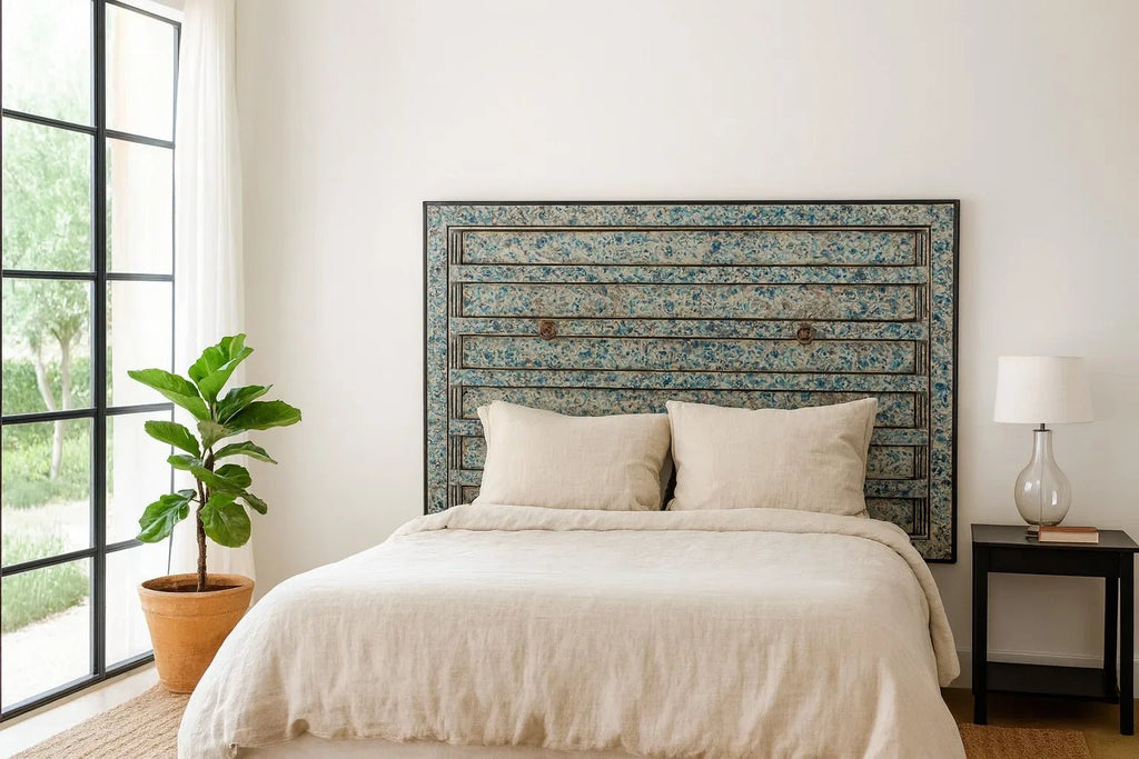 Neelkamal Vintage Blue Floral Door Panel Headboard - DOBRI ARTS AU