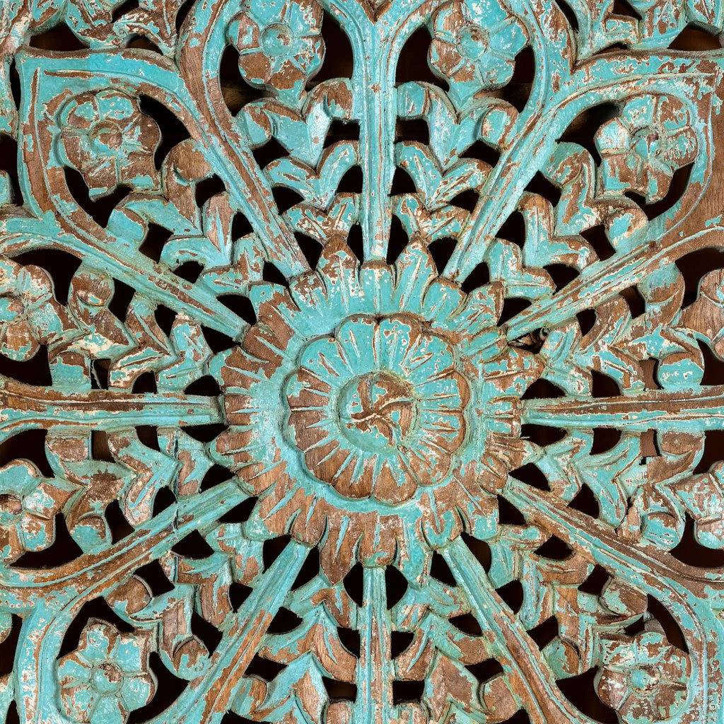 Neerja Turquoise Hand-Carved Vintage Wall Panel - DOBRI ARTS AU