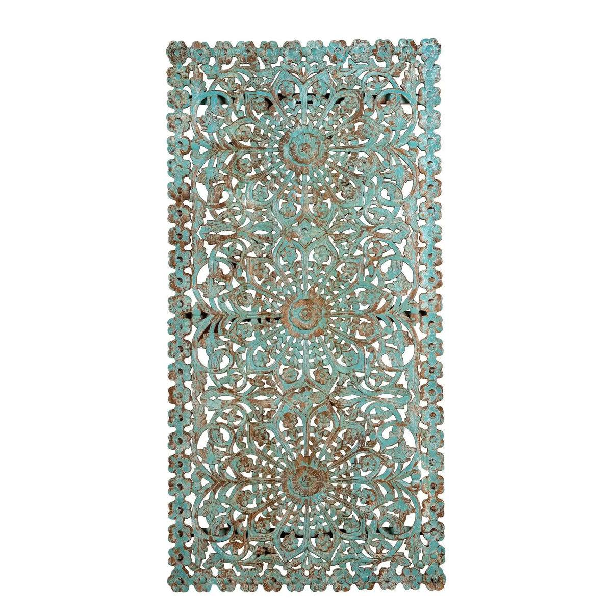Neerja Turquoise Hand-Carved Vintage Wall Panel - DOBRI ARTS AU