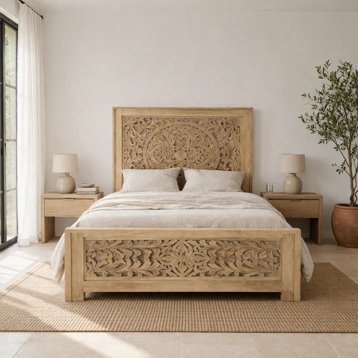 Nidhi Hand-Carved Solid Wood Bed (King Size) - DOBRI ARTS AU