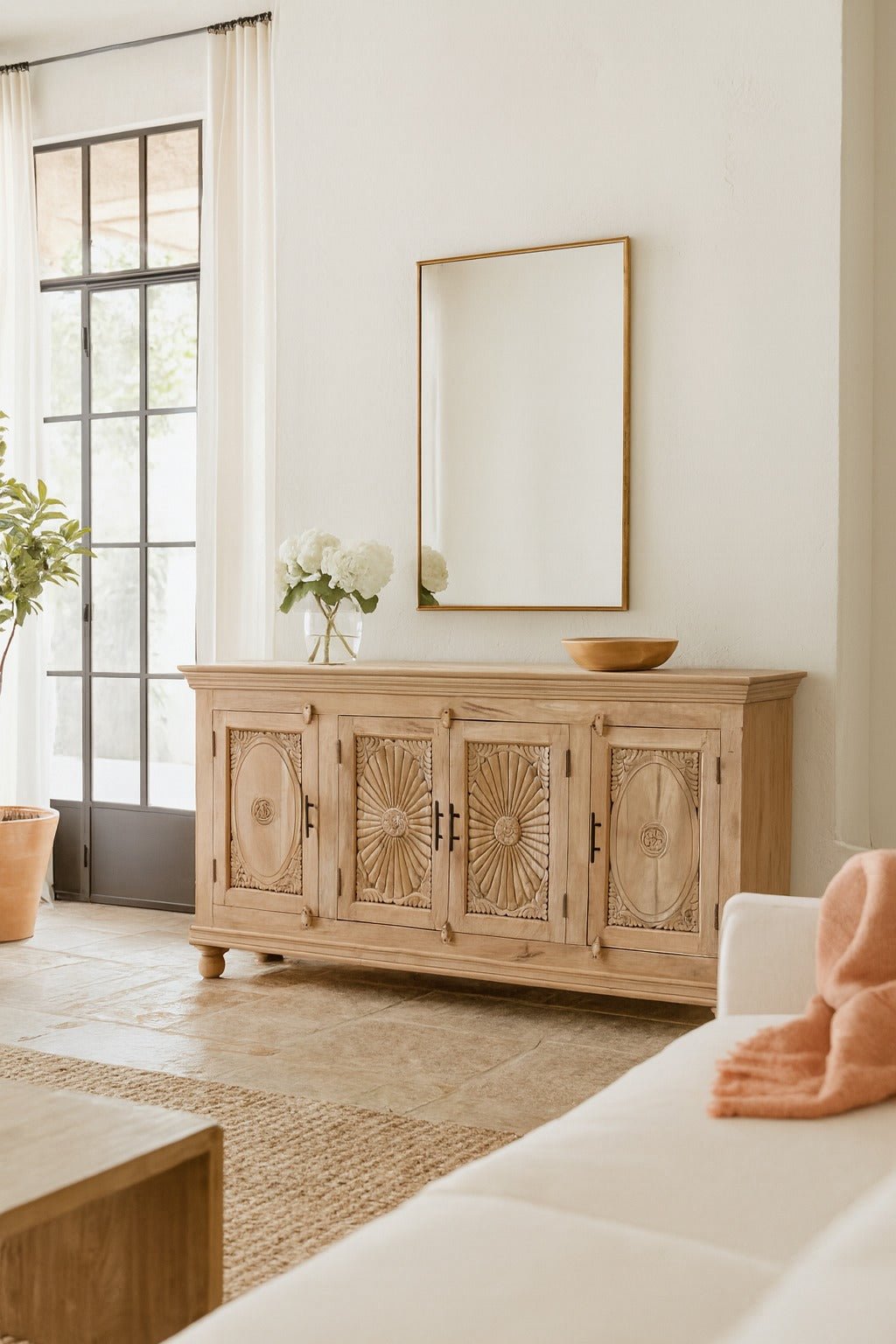 Niti Ibiza-Style Hand Carved Mango Wood Sideboard - DOBRI ARTS AU