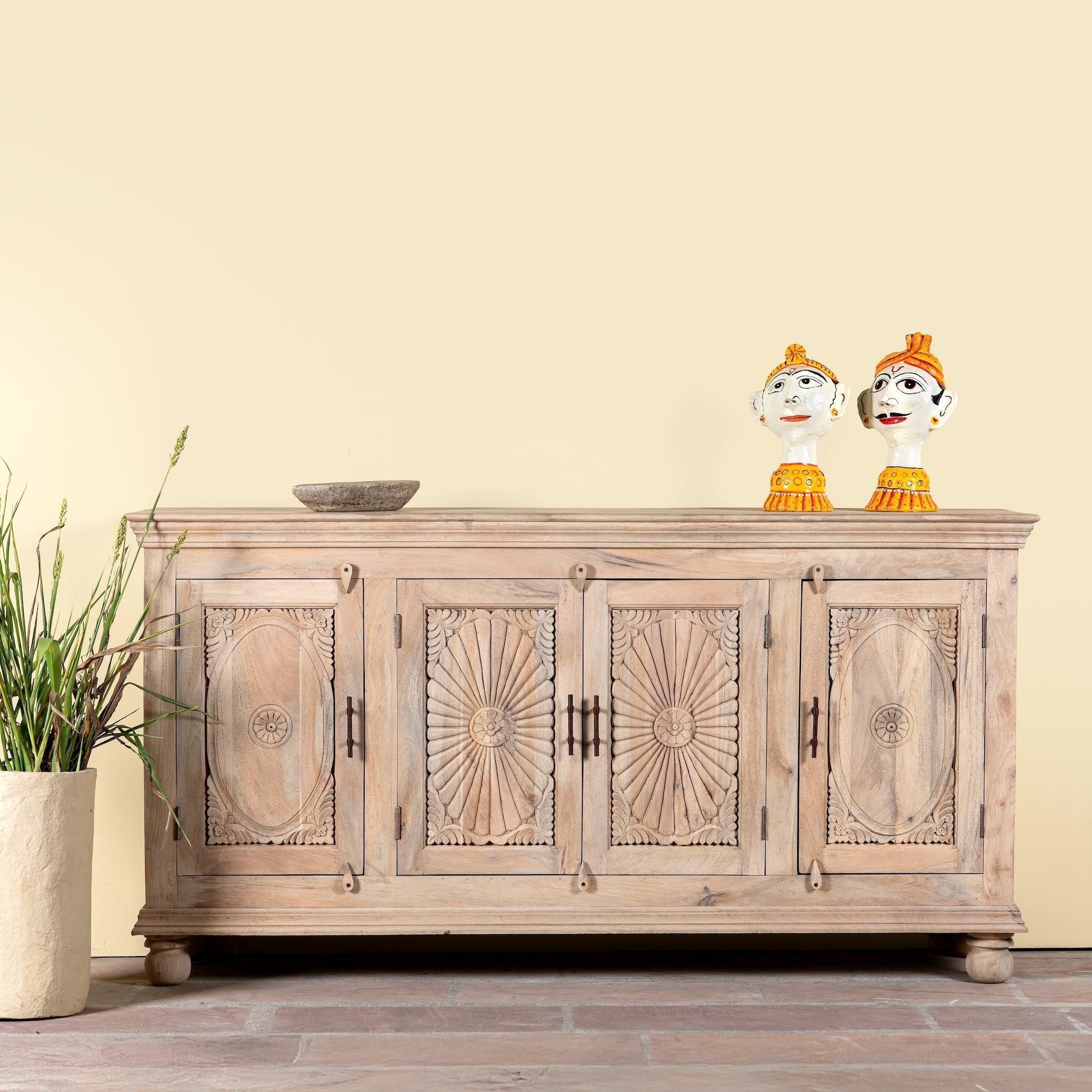 Niti Ibiza-Style Hand Carved Mango Wood Sideboard - DOBRI ARTS AU