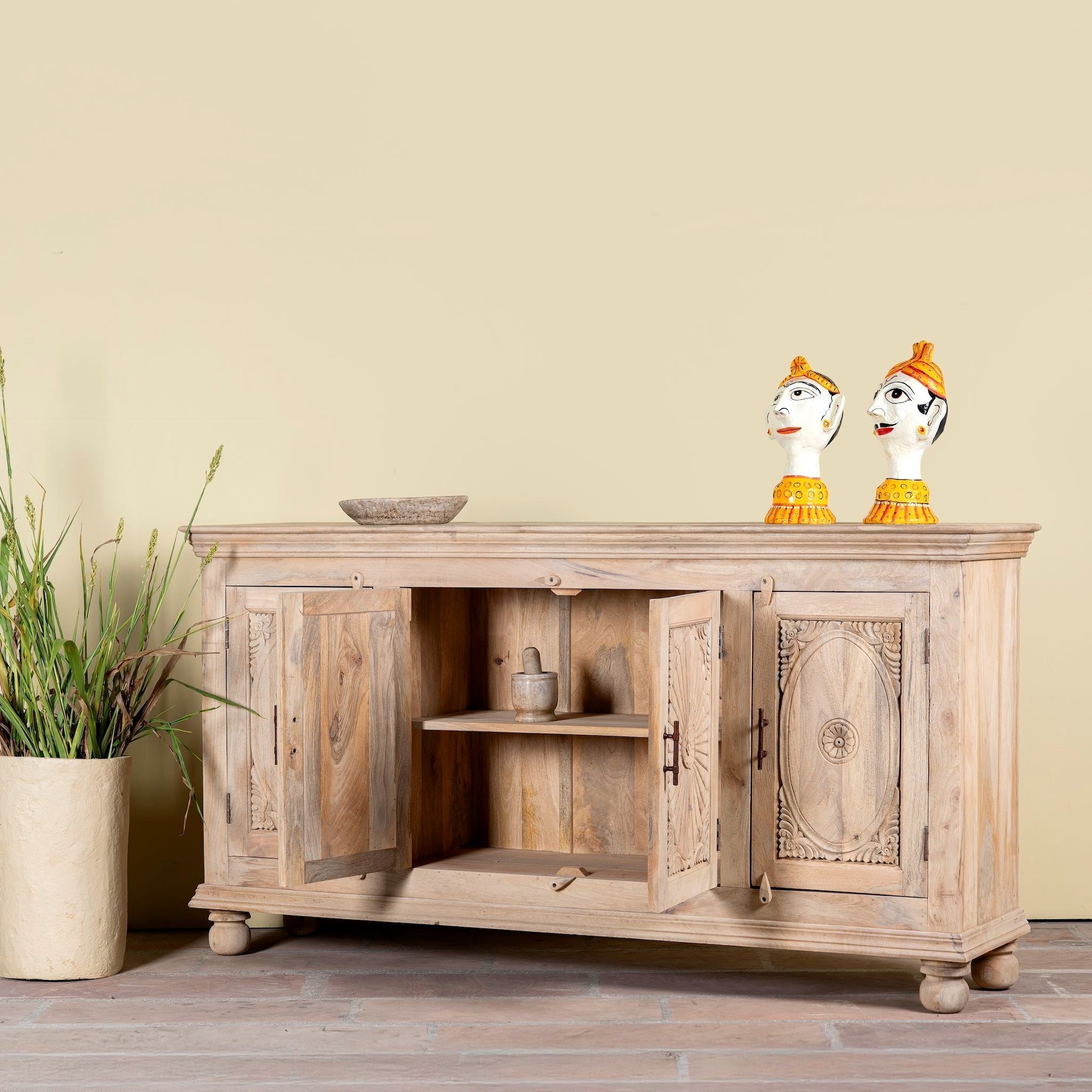 Niti Ibiza-Style Hand Carved Mango Wood Sideboard - DOBRI ARTS AU