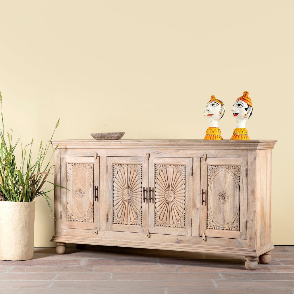 Niti Ibiza-Style Hand Carved Mango Wood Sideboard - DOBRI ARTS AU