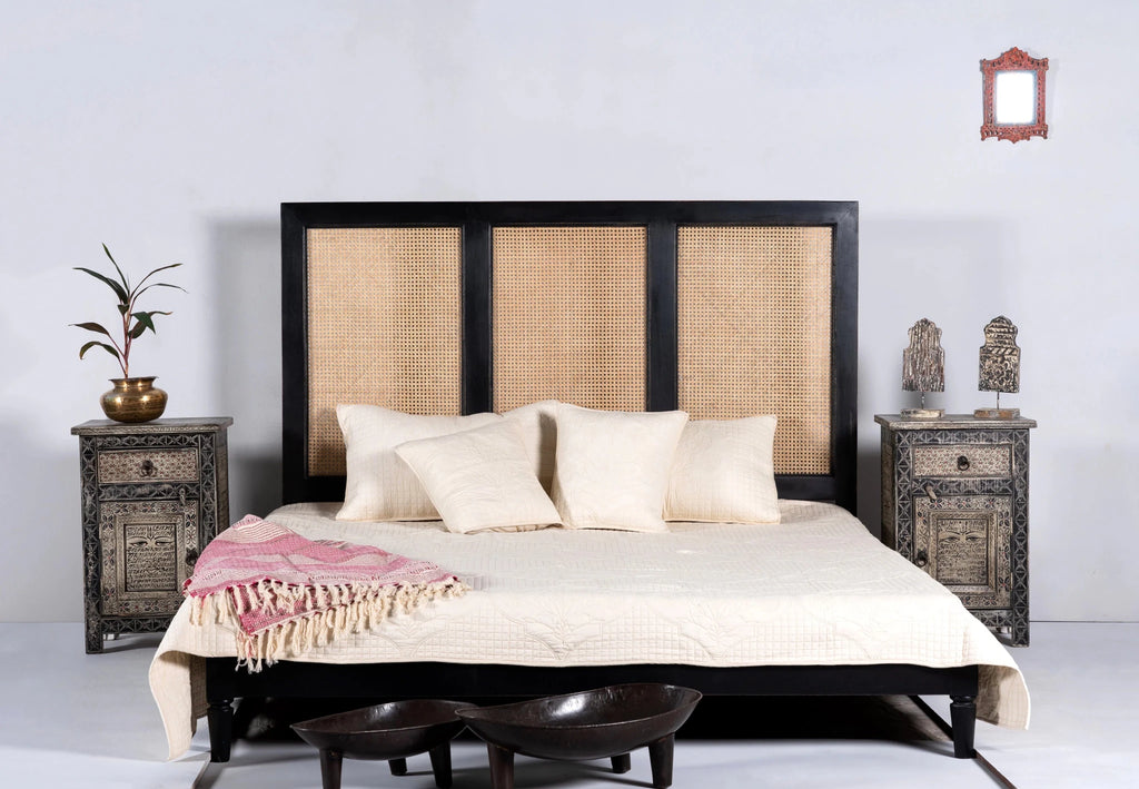 Noir Haven Cane Panel Bed (King Size) - DOBRI ARTS AU