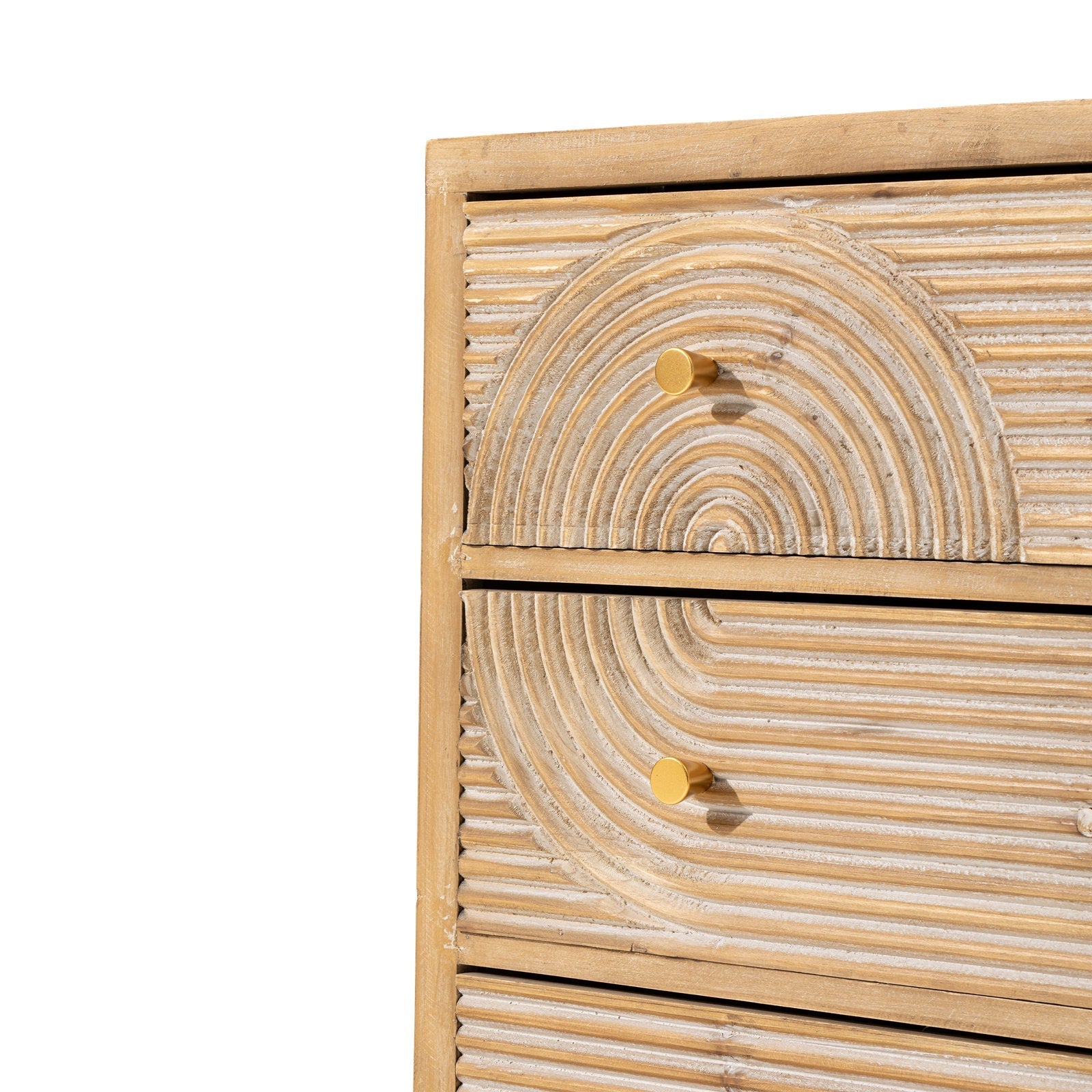 Nubra Natural Solid Wood Bedside Table – 3 Drawer Carved Nightstand with Boho Arch Design - DOBRI ARTS AU