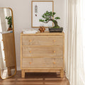 Nubra Natural Solid Wood Bedside Table – 3 Drawer Carved Nightstand with Boho Arch Design - DOBRI ARTS AU